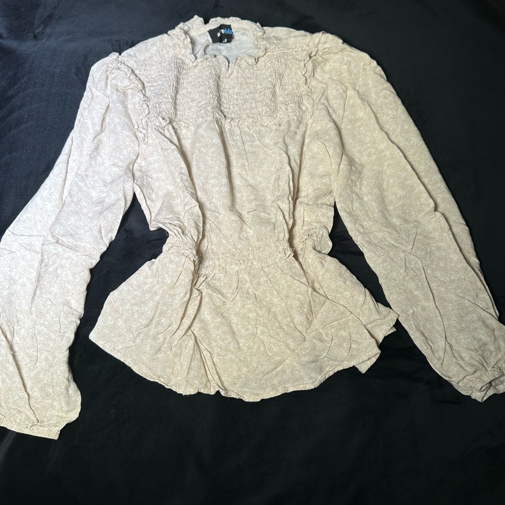 Alice Blue Cream Blouse with Ruffle Detail
